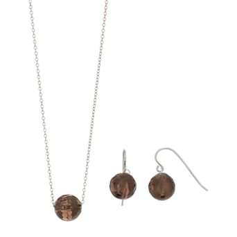 Sterling Silver Agate Bead Necklace & Earring Set