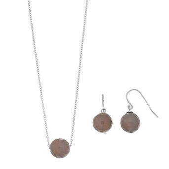 Sterling Silver Agate Bead Necklace & Earring Set