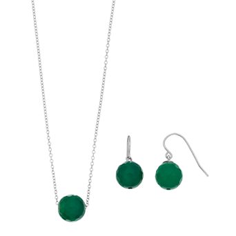 Sterling Silver Agate Bead Necklace & Earring Set