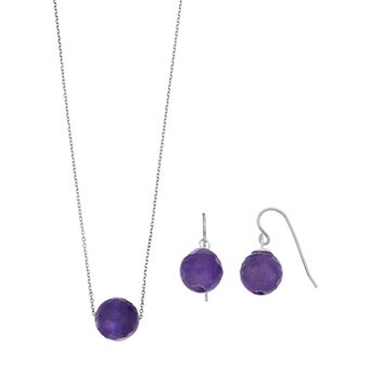 Sterling Silver Agate Bead Necklace & Earring Set