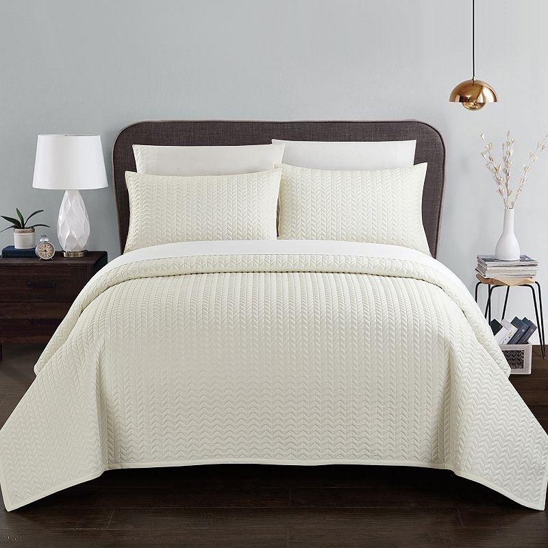 73229793 Chic Home Weaverland Quilt Set, White, King sku 73229793