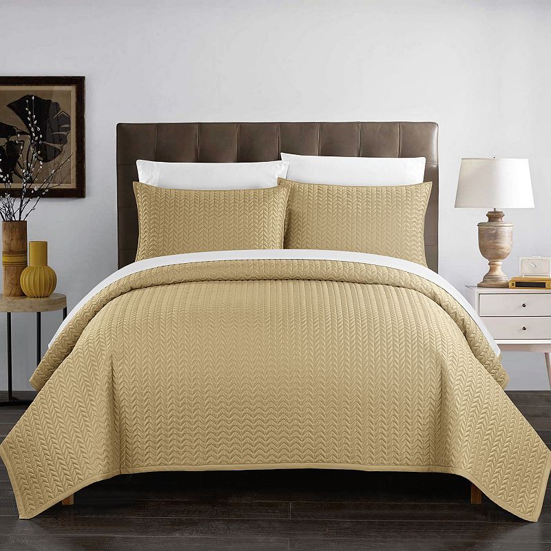 33618233 Chic Home Weaverland Quilt Set, Gold, Queen sku 33618233