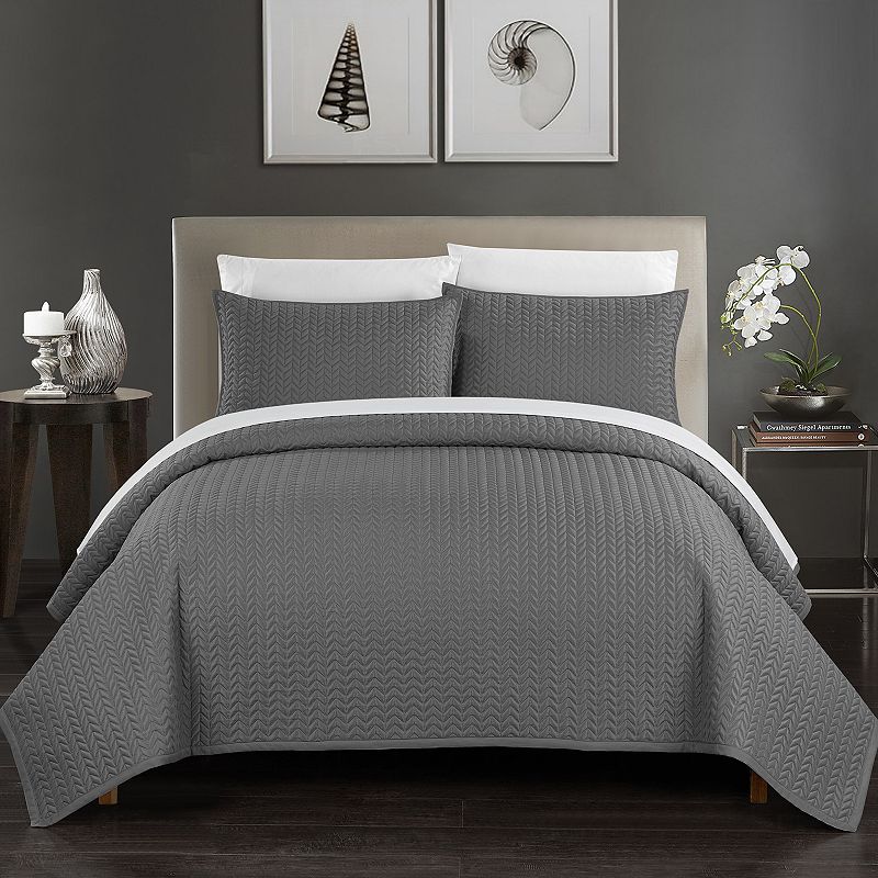 Chic Home Weaverland Quilt Set, Dark Grey, Queen