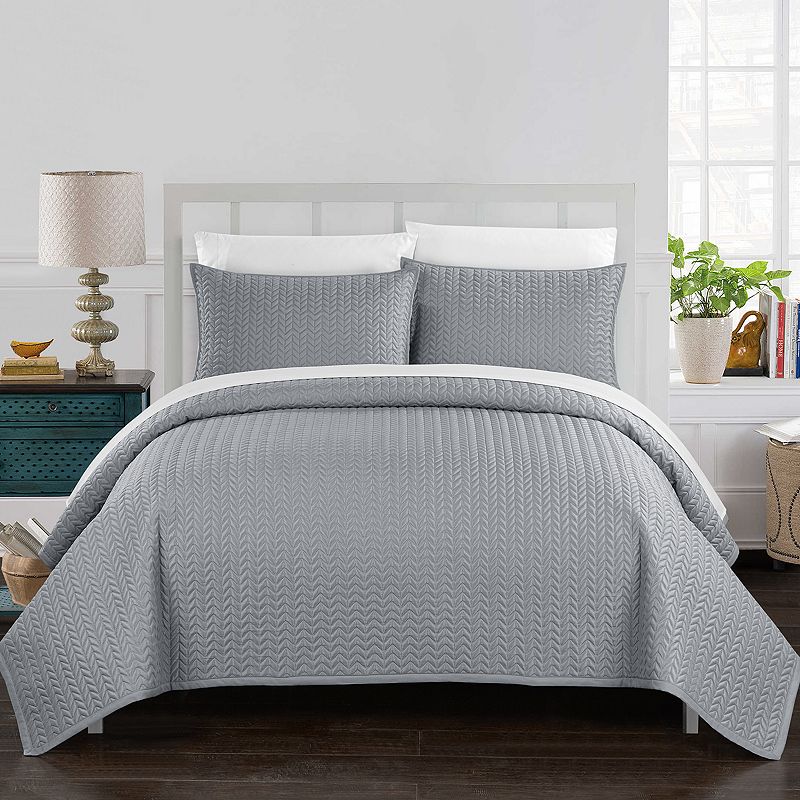 39259105 Chic Home Weaverland Quilt Set, Silver, Queen sku 39259105