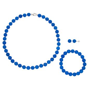 Sterling Silver Agate Bead Necklace Bracelet & Earring Set