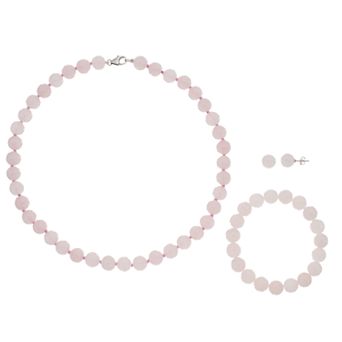 Sterling Silver Agate Bead Necklace Bracelet & Earring Set