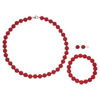 Sterling Silver Agate Bead Necklace Bracelet & Earring Set
