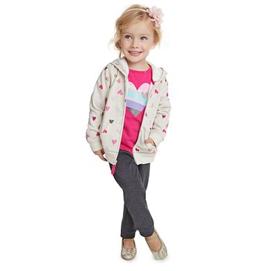 Toddler Girl Jumping Beans® Glittery Heart Softest Fleece Hoodie