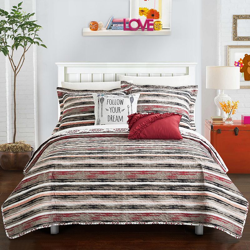 Chic Home Jaden Quilt Set, Light Red, Twin