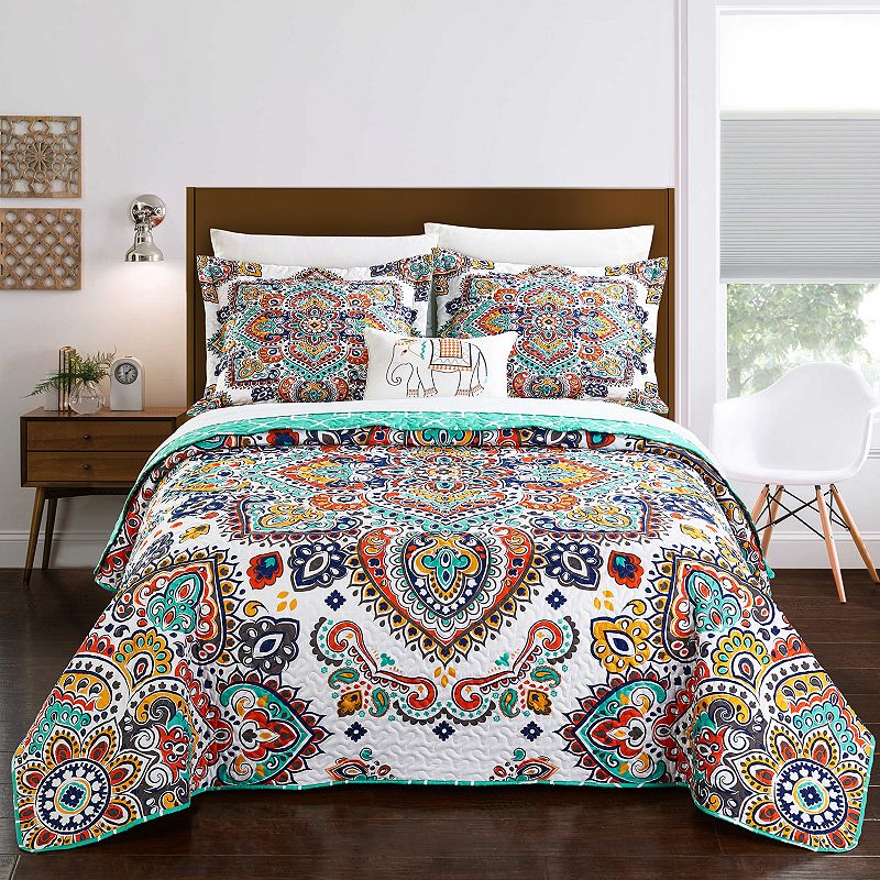 51175551 Chic Home Chagit Quilt Set, Turquoise/Blue, Queen sku 51175551