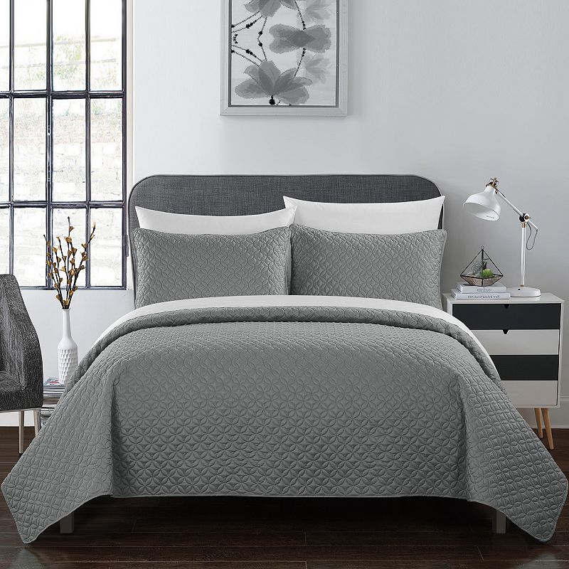 84213955 Chic Home Amandla Quilt Set, Grey, Queen sku 84213955