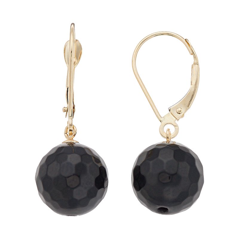 14k Gold Agate Drop Earrings, Womens, Black