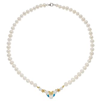 Sterling Silver Freshwater Cultured Pearl & Cubic Zirconia Flower Necklace