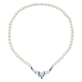 Sterling Silver Freshwater Cultured Pearl & Cubic Zirconia Necklace
