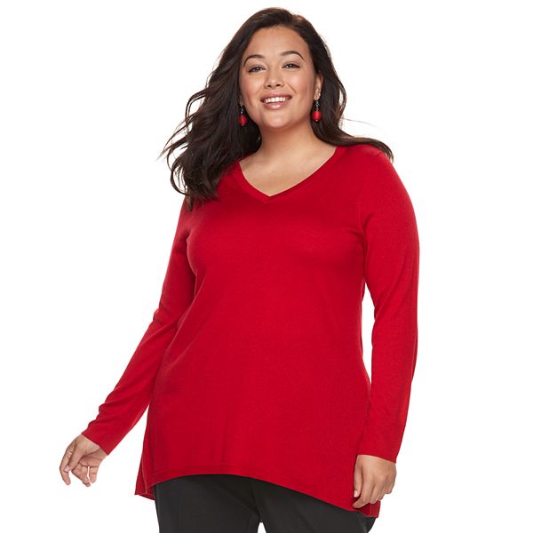 Plus Size Apt. 9® High-Low V-Neck Tunic Sweater