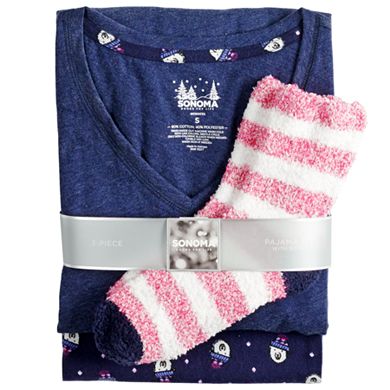 Petite Sonoma Goods For Life® 3-Piece Sleep Tee, Pants & Sock Pajama Set