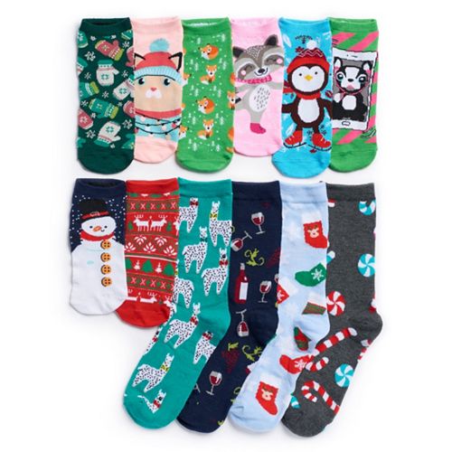 Women's Christmas 12 Days Of Socks Advent Calendar Set