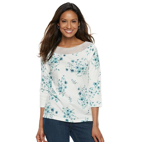 Women's Croft & Barrow® Crochet Trim Boatneck Top