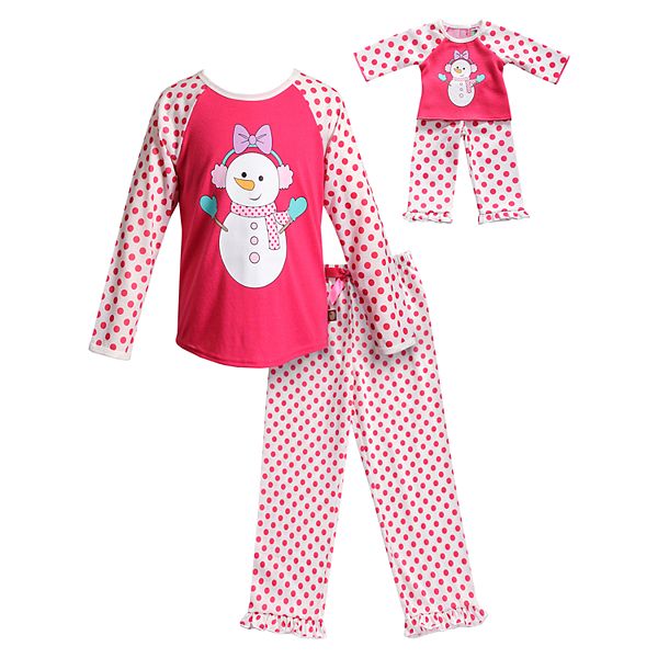 Girls 4-14 Dollie & Me Snowman & Polka-Dot Top & Bottoms Pajama Set ...