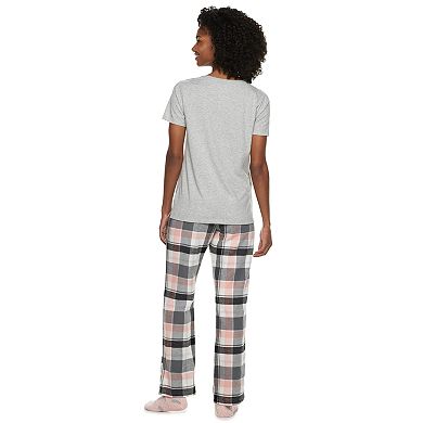 Women's Sonoma Goods For Life® 3-piece V-Neck Sleep Tee, Pants & Sock Pajama Set