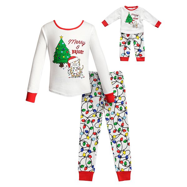 Girl 4-14 and Doll Matching Snow Happy Christmas Pajama Outfit fit American Girl 