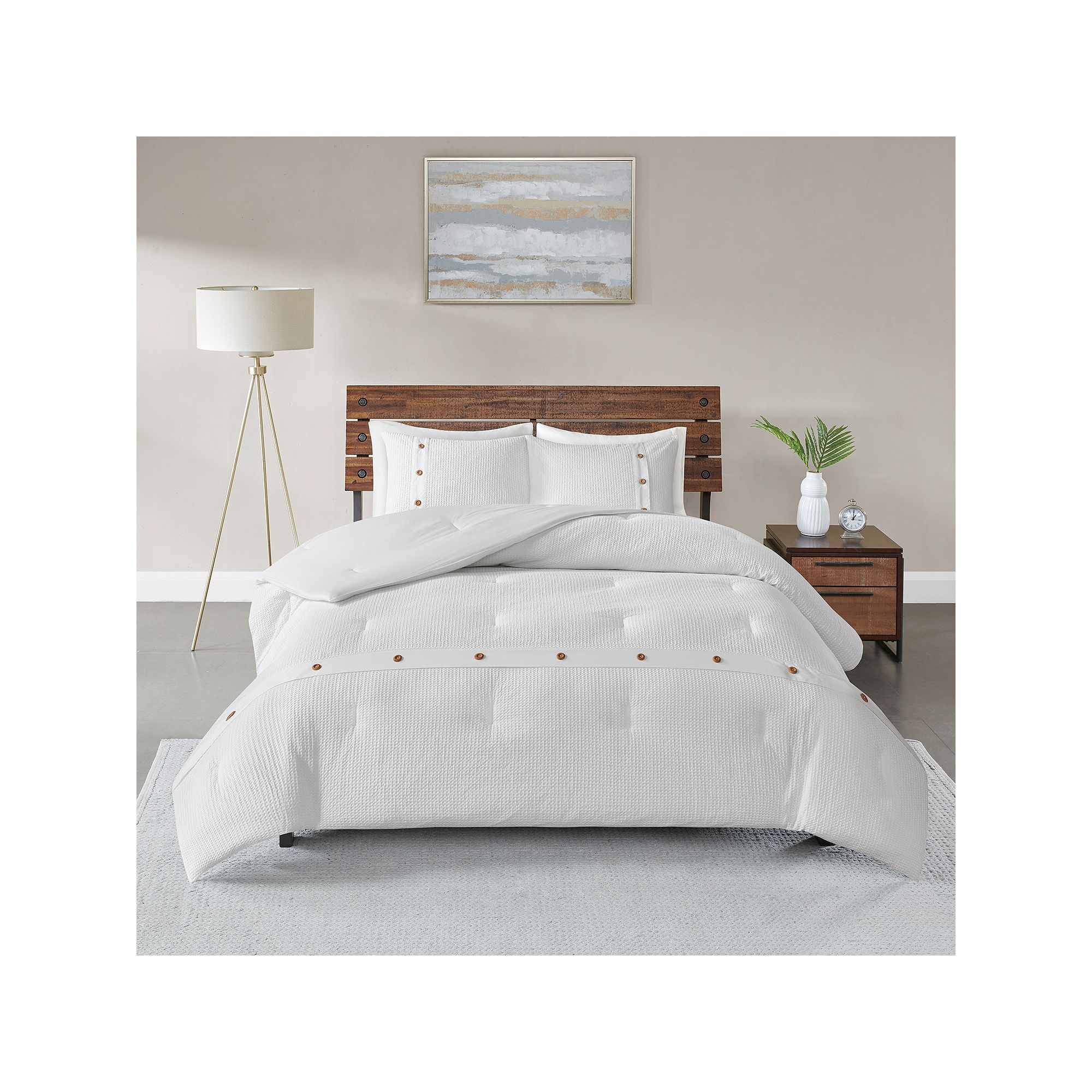 Madison Park Rianon 3-piece Waffle Weave Cotton Comforter Set, White