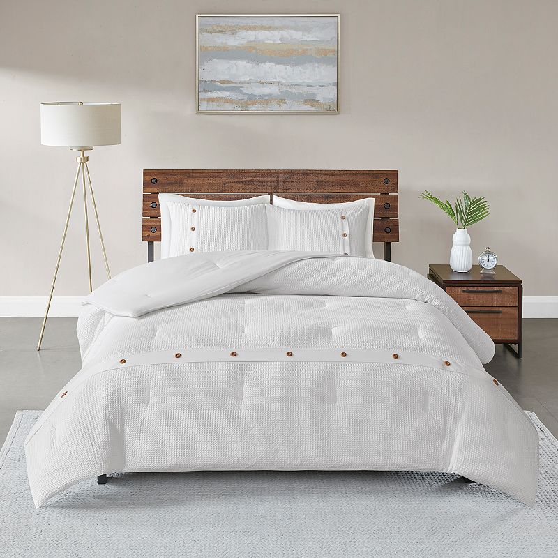 Madison Park Rianon 3-piece Waffle Weave Cotton Comforter Set, White, Full/