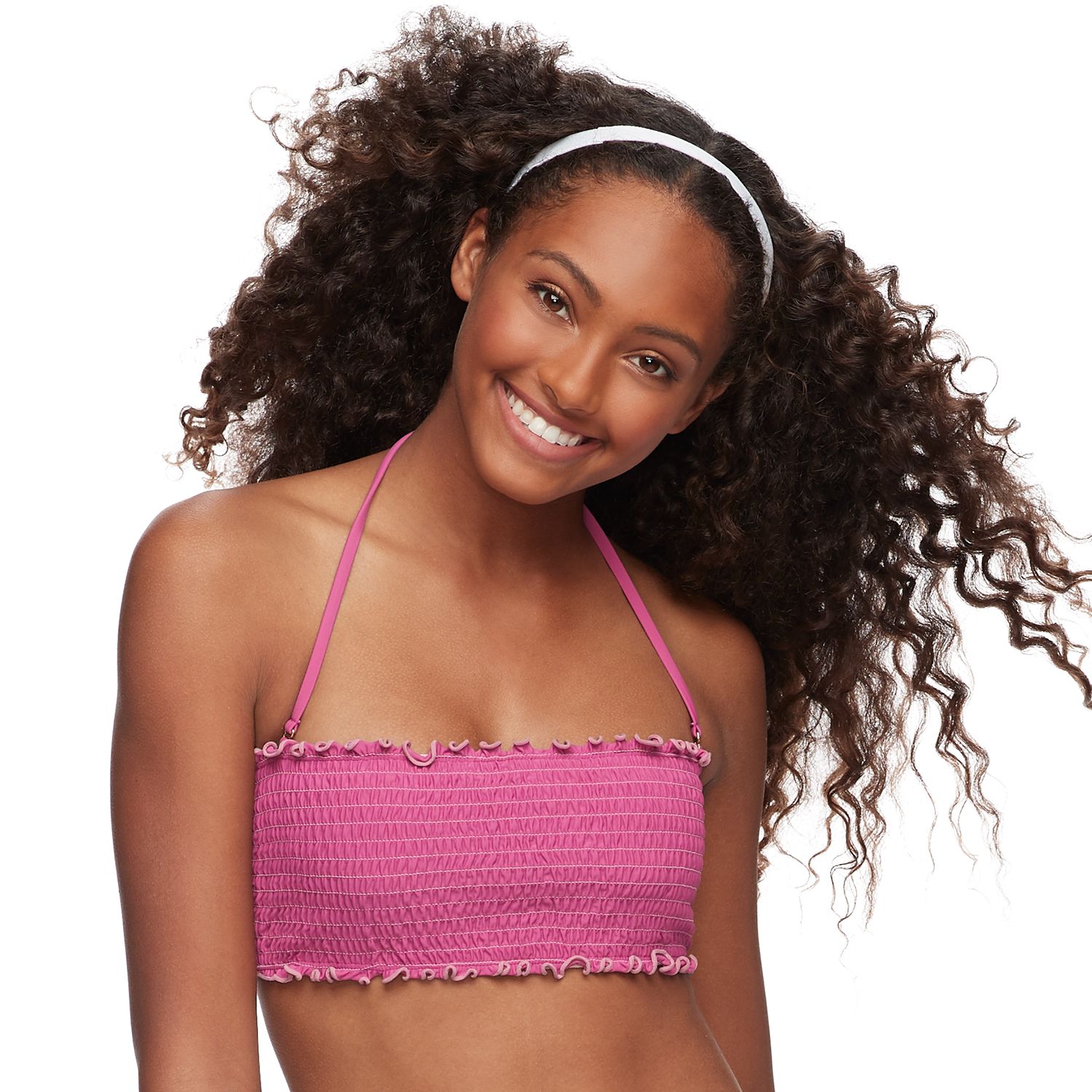 smocked bandeau bikini top