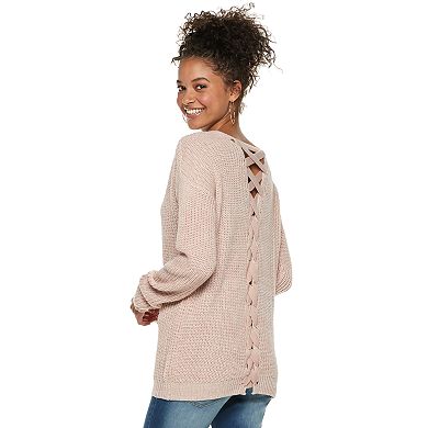 Juniors' SO® Lace-Up Back Sweater