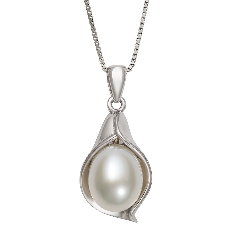 Sterling Silver Freshwater Cultured Pearl Calla Lily Pendant Necklace, Wom