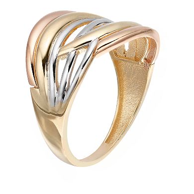 Tri-Tone 10k Gold Crossover Ring