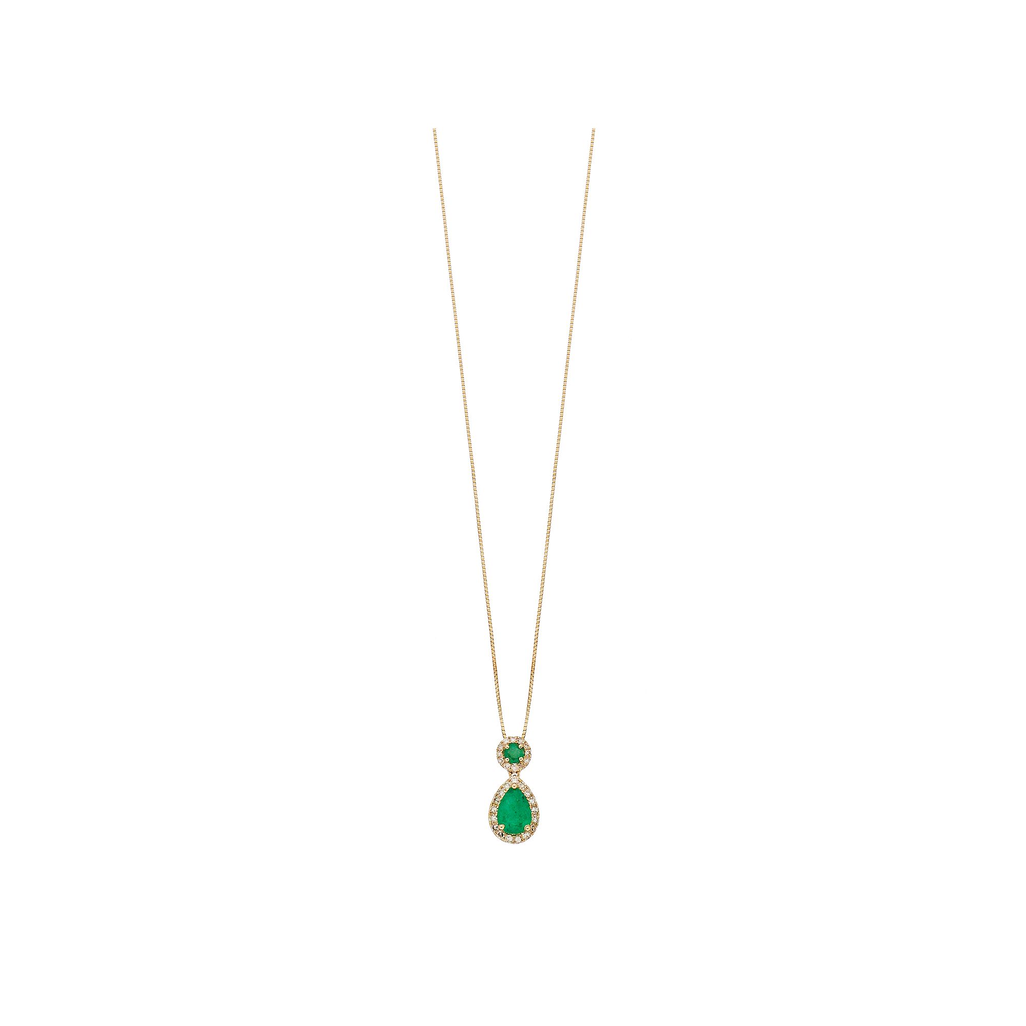 Gemminded 10k Gold 1/6 Carat T.W. Diamond & Emerald Teardrop Pendant Neckl