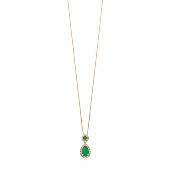 Gemminded 10k Gold 1/6 Carat T.W. Diamond & Emerald Teardrop Pendant Necklace