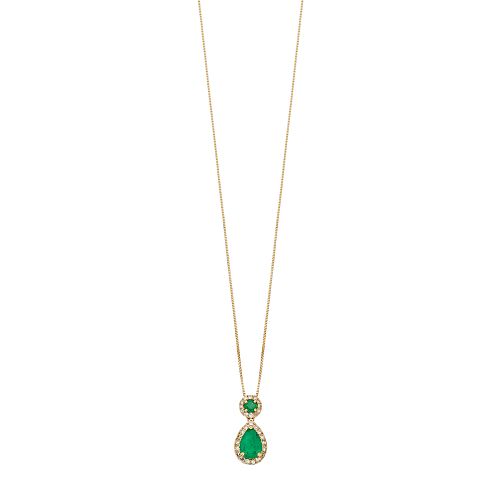 10k Gold 1/6 Carat T.W. Diamond & Emerald Teardrop Pendant Necklace