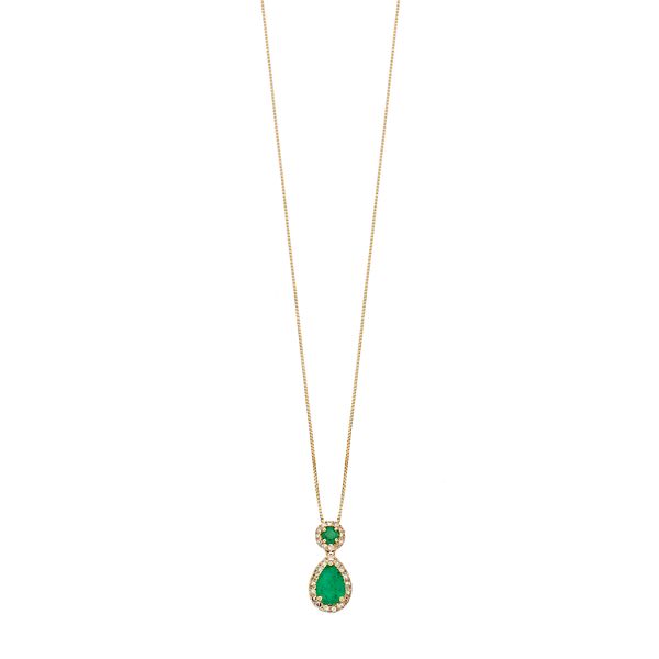 Gemminded 10k Gold 1/6 Carat T.W. Diamond & Emerald Teardrop Pendant  Necklace