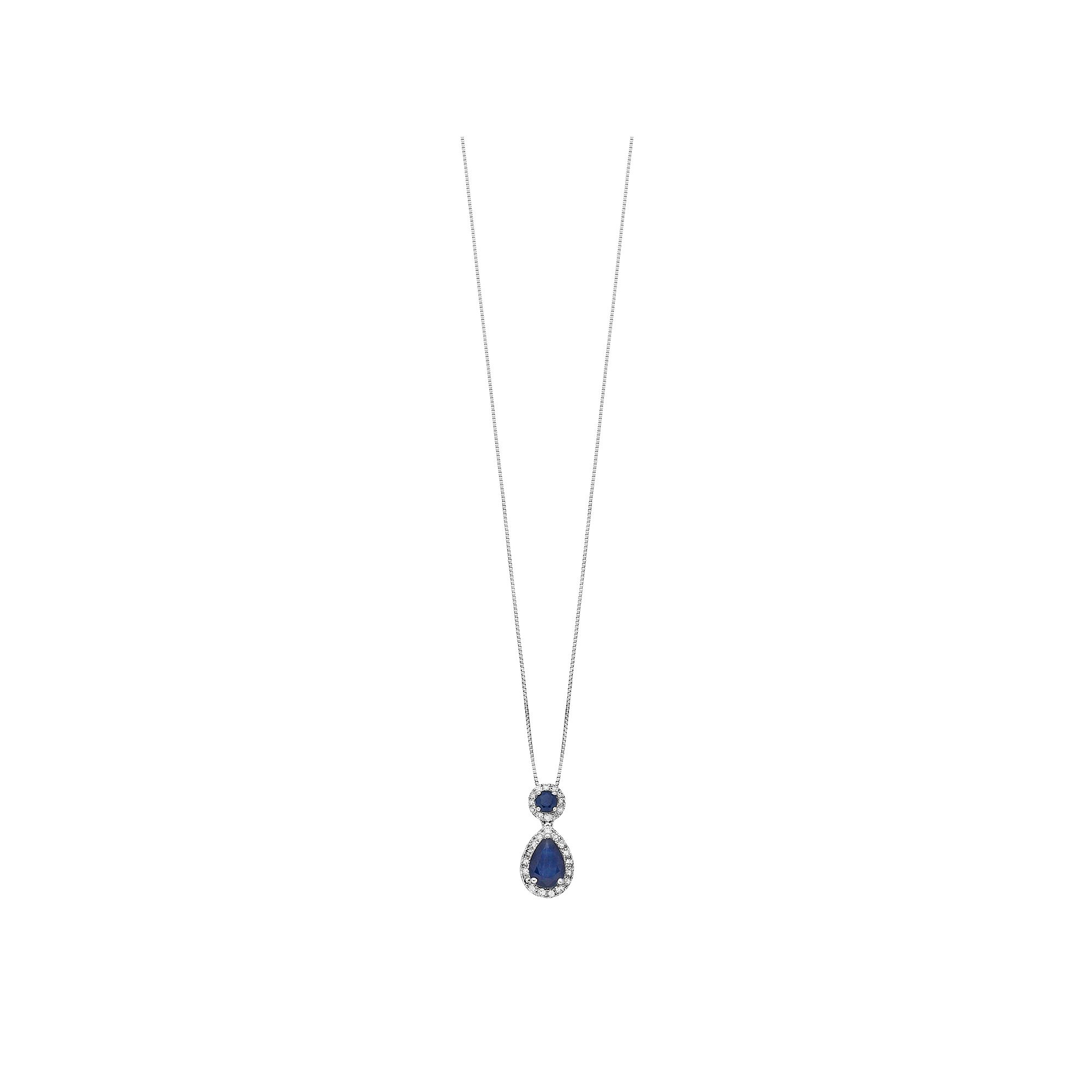 Gemminded 10k Gold 1/6 Carat T.W. Diamond & Sapphire Teardrop Pendant Neck