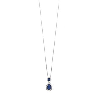 Gemminded 10k Gold 1/6 Carat T.W. Diamond & Sapphire Teardrop Pendant Necklace