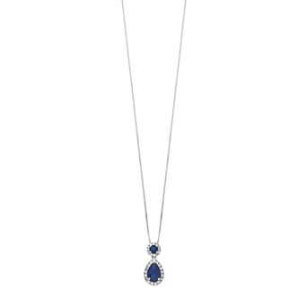 Gemminded 10k Gold 1/6 Carat T.W. Diamond & Sapphire Teardrop Pendant Necklace
