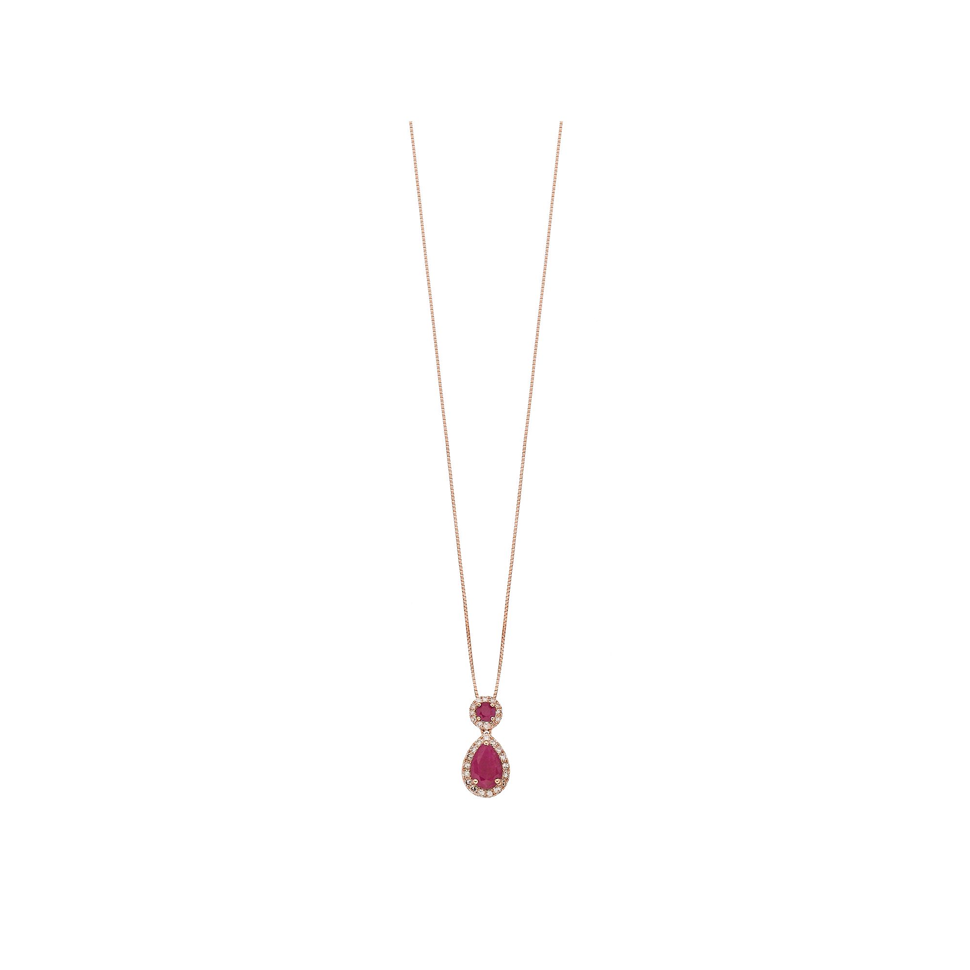 Gemminded 10k Rose Gold 1/6 Carat T.W. Diamond & Ruby Teardrop Pendant Nec