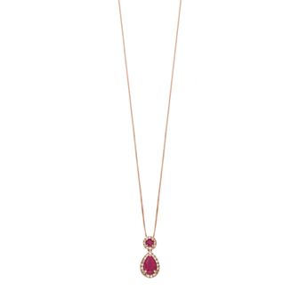 Gemminded 10k Rose Gold 1/6 Carat T.W. Diamond & Ruby Teardrop Pendant Necklace