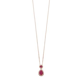 Gemminded 10k Rose Gold 1/6 Carat T.W. Diamond & Ruby Teardrop Pendant Necklace