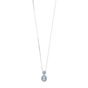 Gemminded 10k White Gold 1/6 Carat T.W. Diamond & Aquamarine Oval Pendant Necklace
