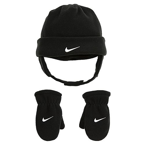 Toddler Boy Nike Black Fleece Trapper Hat & Mittens Set