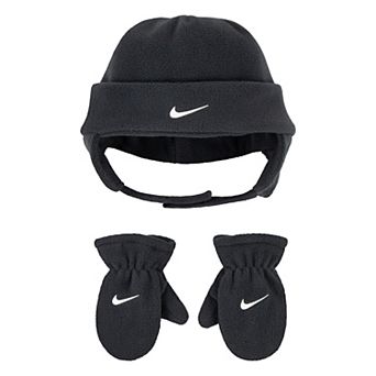 Toddler Boy Nike Gray Fleece Trapper Hat & Mittens Set