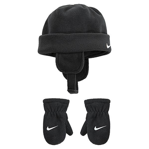 Toddler Boy Nike Gray Fleece Trapper Hat & Mittens Set