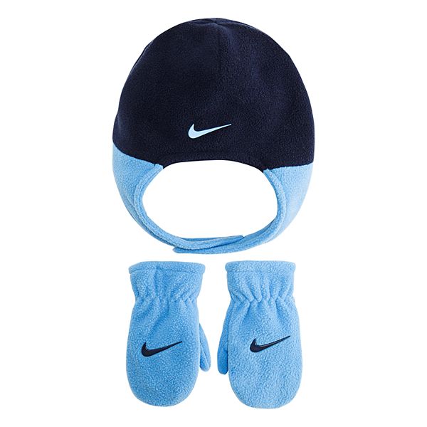 Toddler Boy Nike Blue Fleece Trapper Hat & Mittens Set