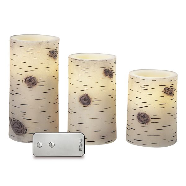 Apothecary Flameless Faux Birch LED Candle & Remote 4piece Set