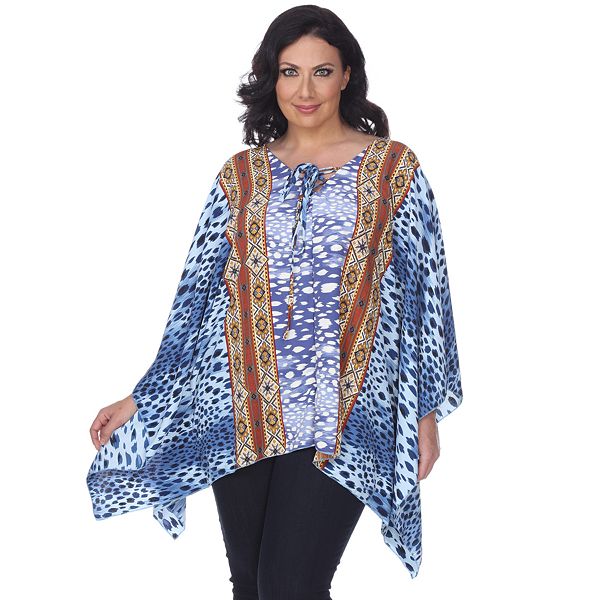 Plus Size White Mark Printed Chiffon Poncho