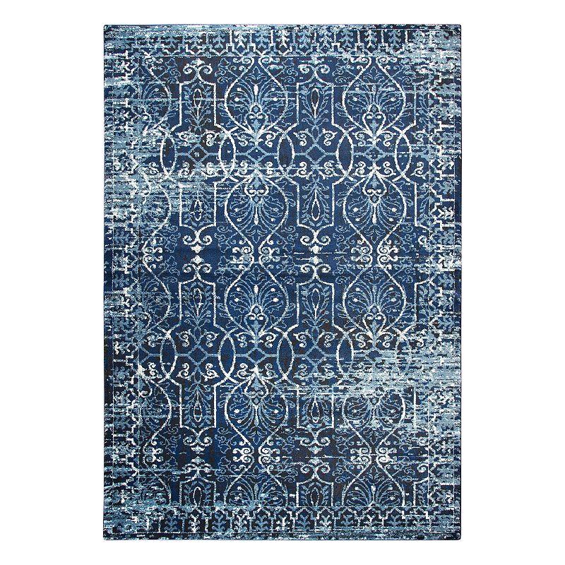 Rizzy Home Panache Transitional Scrollwork Trellis Rug, Dark Blue, 6.5X9.5 Ft