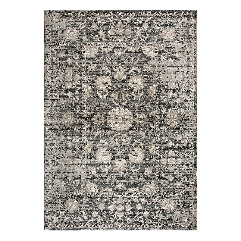 Rizzy Home Panache Transitional Distressed Floral Rug, Grey, 6.5X9.5 Ft